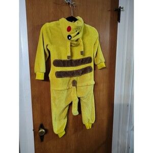 Pokemon Pikachu One Piece Hooded Footless kids pajamas Costume size 110 4t 5t